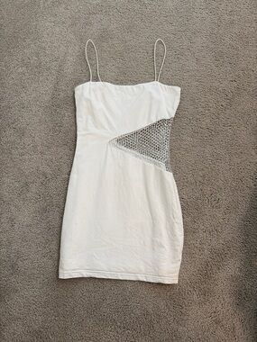 White Spaghetti-Strap Mini Dress with Sheer Side Panel